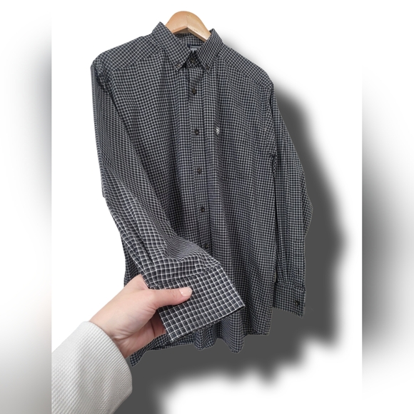 🌿Ariat Pro Stretch Series Mens Large Black & White Plaid Longsleeve Shirt - Picture 8 of 11